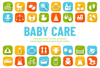 Baby banner with flat icons. Vector background.