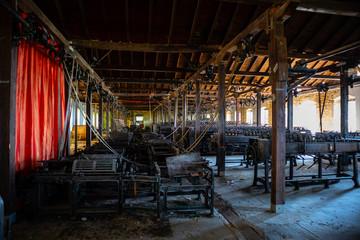 old retro vintage factory with red drapes