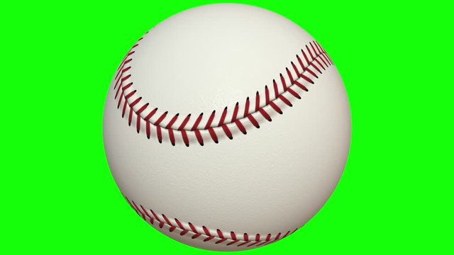 3D spinning baseball animation with a chroma key background.   TV shows, sport news, baseball related projects etc. (4K UHD seamless looping, computer digitally generated animation.)