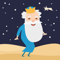 The kings of orient Melchior on a blue background. Christmas vectors.