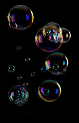 Rainbow soap bubbles isolated on black background