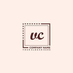 VC Initial handwriting logo concept, with line box template vector