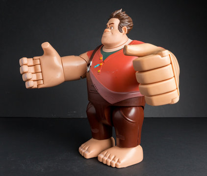 LONDON, ENGLAND, 05/05/2019 Disney Wreck It Ralph Interactive Large Plastic Toy. Movie And Film Toy Merchandise. Plastic Disney Toys Made In China. Movie Franchise Merchandise.