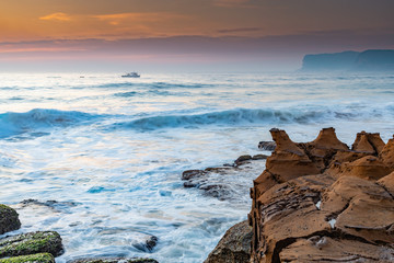 Rocky Smoke Haze Sunrise Seascape