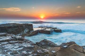 Rocky Smoke Haze Sunrise Seascape