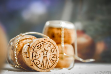 Champagne cork background and free space for your decoration. 