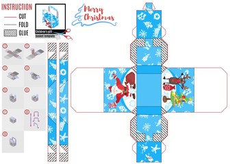 deer and santa claus christmas. print box template