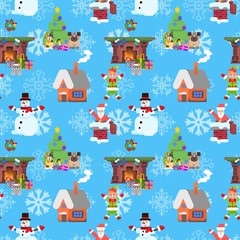 Elf and Santa. flat seamless pattern for christmas