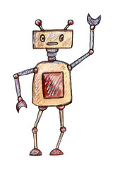 Watercolor hand drawn cute robots set. Cartoon nice illustration