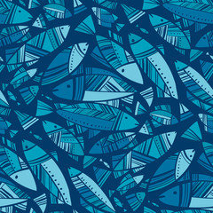 Blue mosaic Nord fish seamless pattern