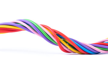 Colorful electrical cable isolated on white background