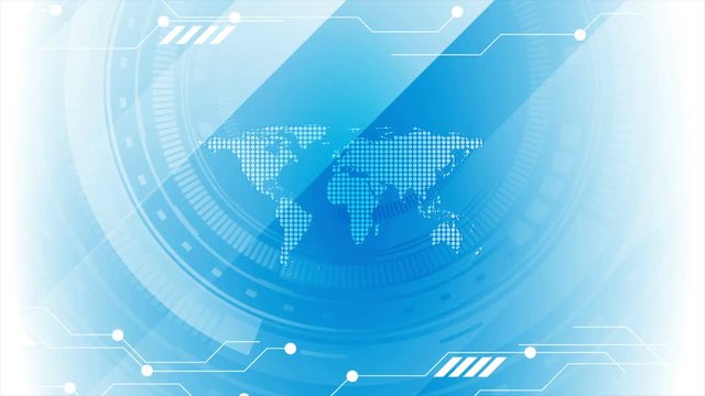 Abstract technology futuristic HUD gear and dotted map motion background. Video animation Ultra HD 4K 3840x2160