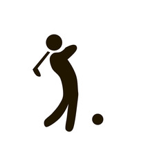 The young sporty man plays golf. Symbolical drawing with golfer in movement drawn by means of lines. Monochrome vector image