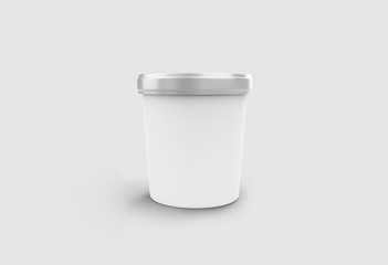 White Blank Food Plastic Tub Bucket Container Mock up for Dessert, Yogurt, Ice Cream.3D rendering