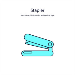 Stapler Vector Icon Fill Blue Color and Outline Style