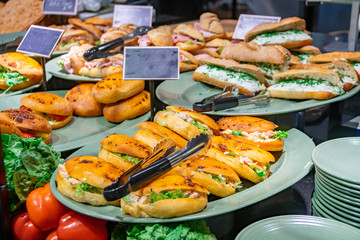 Verious fastfood in a caffe. fresh food.