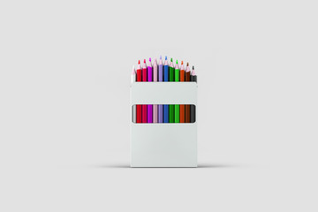 Fototapeta na wymiar Multicolored Pencils in Box Mock up isolated on light gray background.3D rendering.