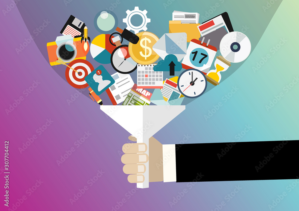 Poster concepts for creative process, big data filter, data tunnel, analysis vector concept