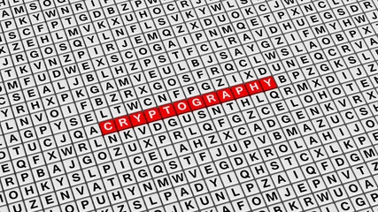 Cryptography Word on 3D Cubes Background With Random Letters for Presentation Title Page.