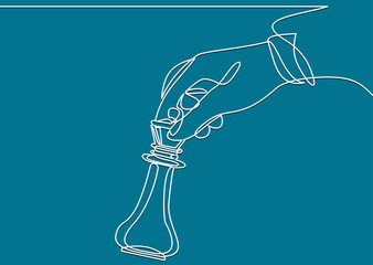 Hand holding chess figure infographic. Business strategy concept.line-continuous line drawing