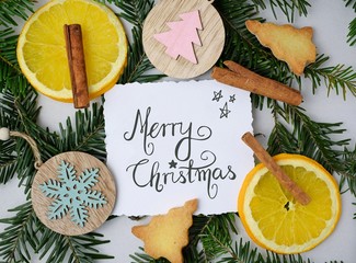 Christmas card with modern caligraphy handwriting 'Merry Christmas'