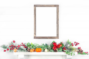 Vertical wooden frame on a white wall