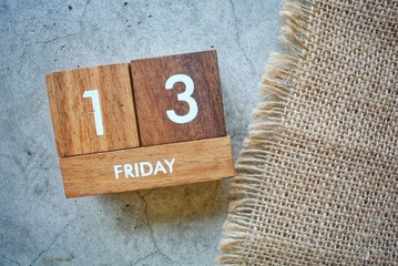 December Friday 13th on wooden calendar. bad luck, Misfortune Day.