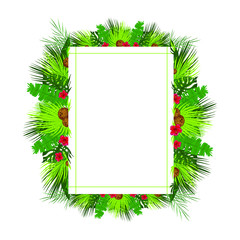 Vector cartoon tropical foliage, leaves, coconuts and flowers, floral design, vector illustration poster, bunner isolated on white background