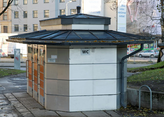 WC building, public toilet outdoors on the city street