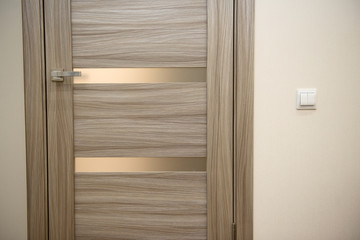 Stylish interior door in beige in the apartment.