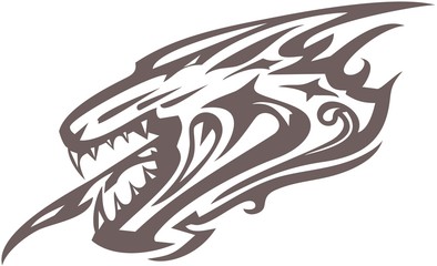 Aggressive wolf head symbol tattoo. Gray angry wolf tattoo clip art isolated on white