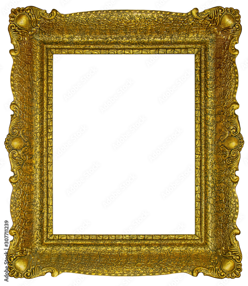 Wall mural Old wooden gilded rectangle Frame on white background