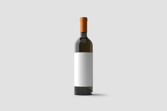 White Wine Bottle with label Mock up isolated on light gray background.3D rendering