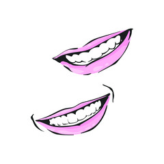 Smile lips hand drawn sketch set, vector illustration isolated on white background