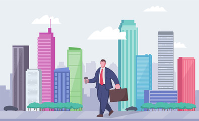 Business person in the modern city. Economy and Finance. Evereday job. Vector