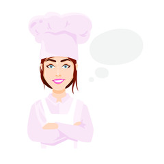 Cartoon vector flat chef woman, vector illustration with place for text