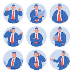 Business man modern flat icons set. Vector