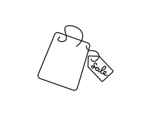 Black line art shopping bag and sale Tag on White background
