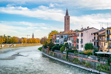 View of the city of Verona from the Adige river, Veneto - Italy