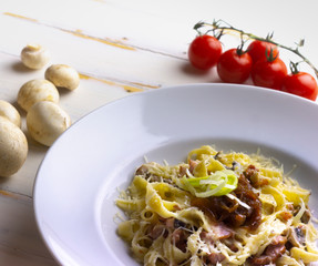 Tagliatelle on a white table