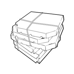 Line art paper pizza boxes, vector illustration isolated on white background