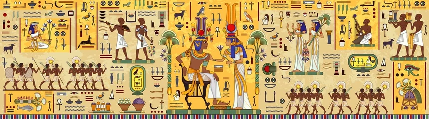 Foto op Canvas Egyptische hiëroglief en symbolAncient cultuur zingen en symbol.Ancient Egypte mural.Egyptische mythologie. © tansy