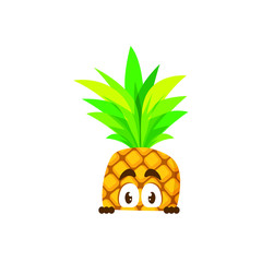 Cartoon flat character of pineapple with big eyes, vector illustration isolated on white background