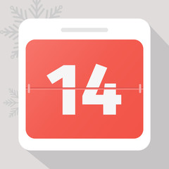 Calendar icon. Calendar Date with snowflakes. Number 14. Time management.