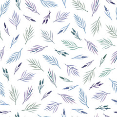 watercolor hand painted wild herbs seamless pattern on a white background