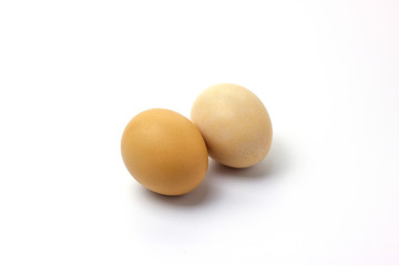 Fresh chicken eggs isolated on white background. Food for cooking.