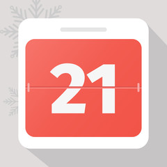 Calendar icon. Calendar Date with snowflakes. Number 21. Time management.