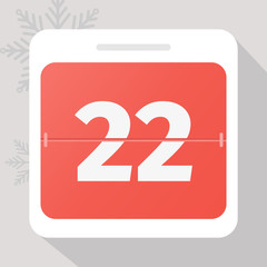 Calendar icon. Calendar Date with snowflakes. Number 22. Time management.