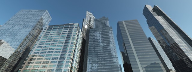 Fototapeta na wymiar Skyscrapers, high-rise buildings, beautiful view from below against the sky. 3d rendering.