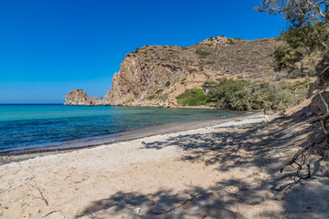 Plathiena beach with cliffs and vegetation